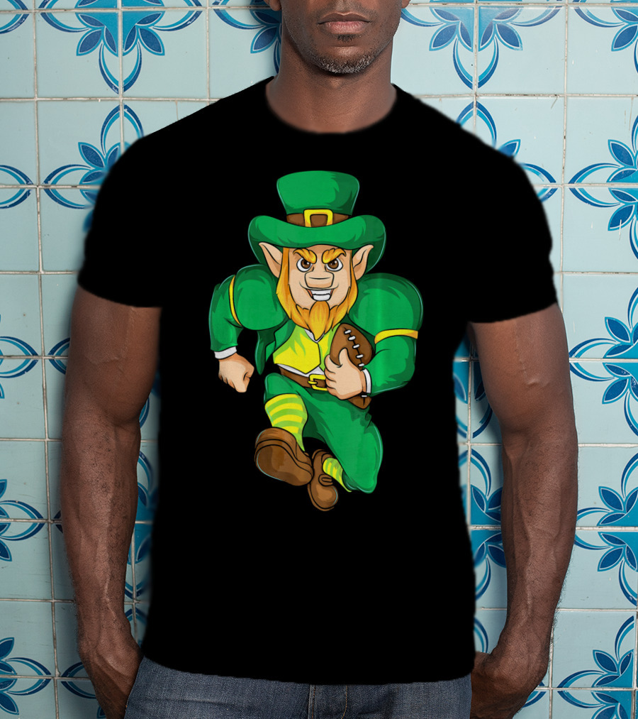 Irish Football Leprechaun St Patricks Running With Ball T-Shirt