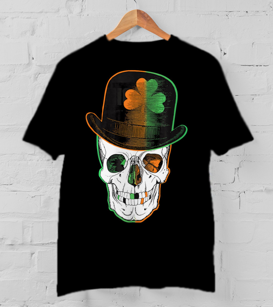 St Paddys Day Irish Leprechaun Skull Shamrock Hat T-Shirt