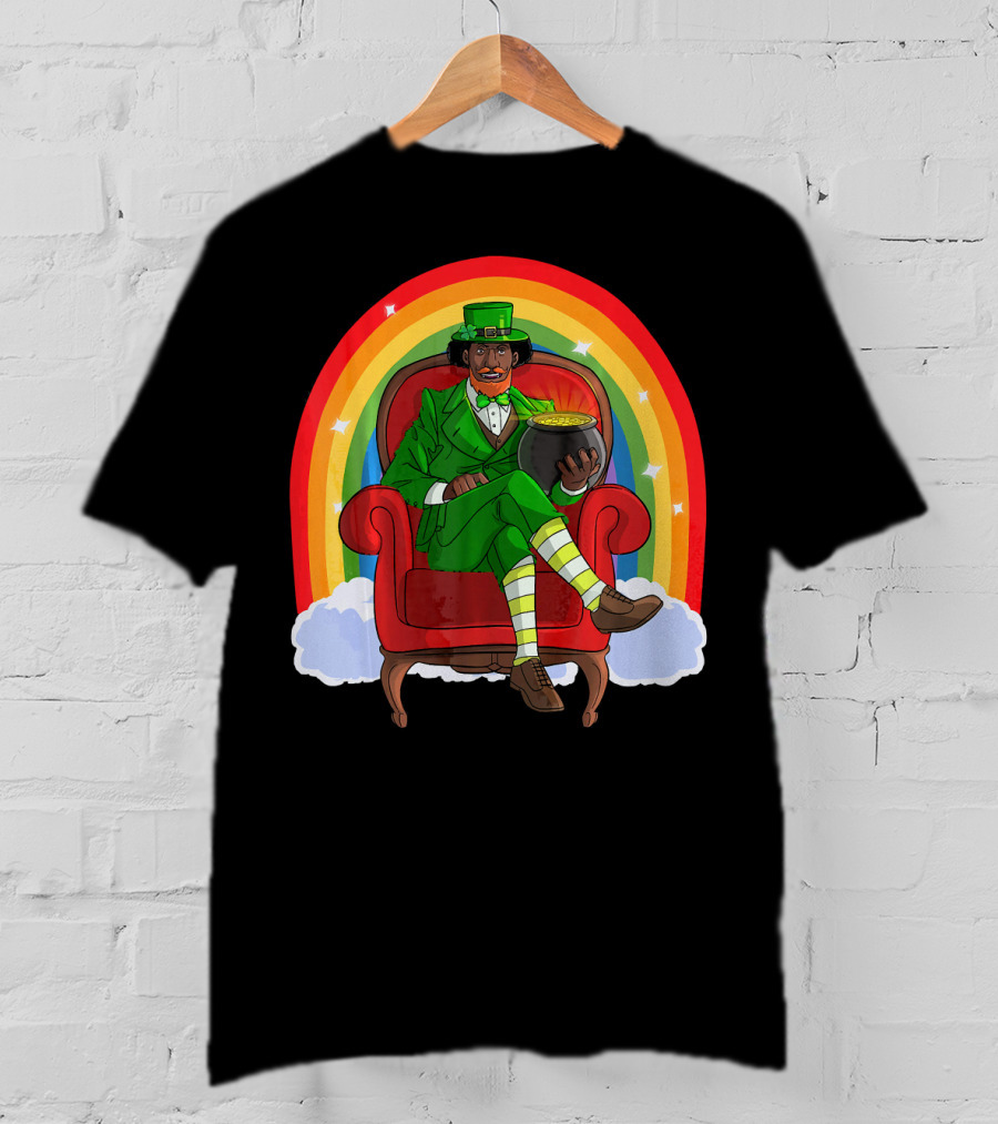 African American Leprechaun With Pot Of Gold And Rainbow St. Patricks T-Shirt