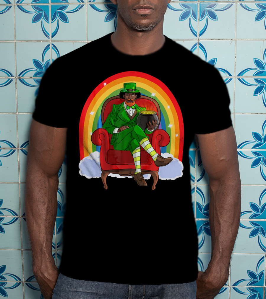 African American Leprechaun With Pot Of Gold And Rainbow St. Patricks T-Shirt