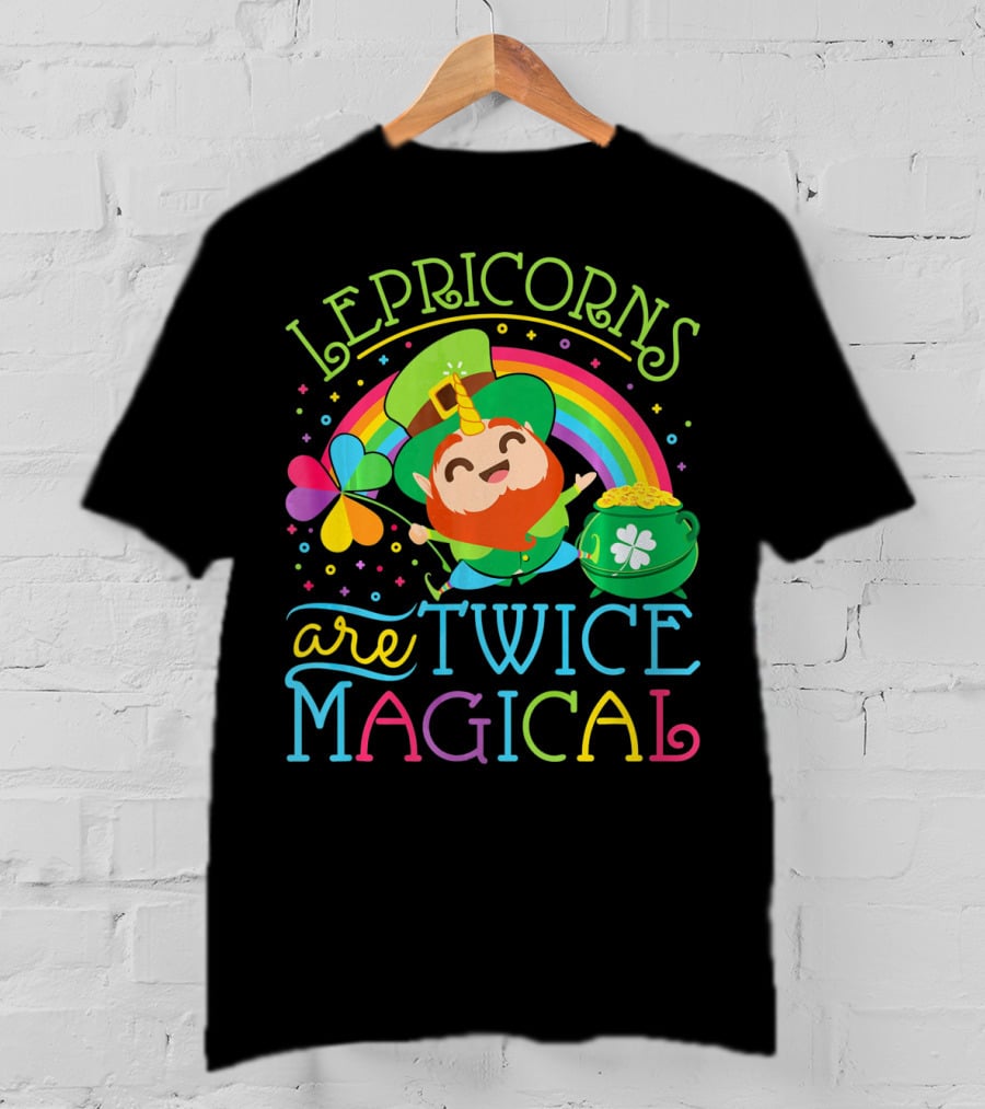 Lepricorns Are Twice Magical St. Patrick's Day Rainbow Clover T-Shirt