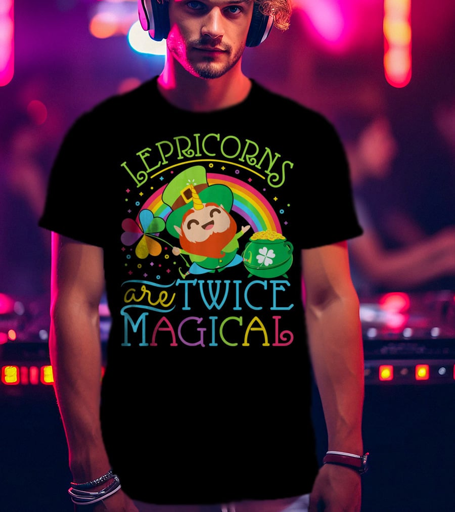 Lepricorns Are Twice Magical St. Patrick's Day Rainbow Clover T-Shirt