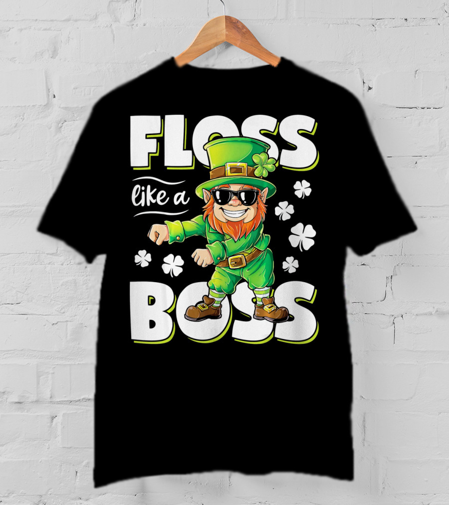 Floss Like A Boss Leprechaun With Shamrocks And Sunglasses T-Shirt