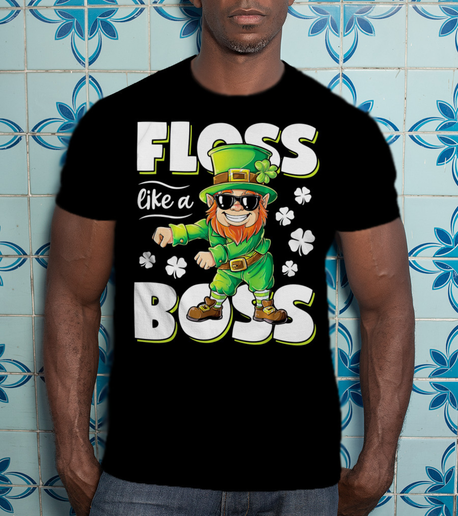 Floss Like A Boss Leprechaun With Shamrocks And Sunglasses T-Shirt