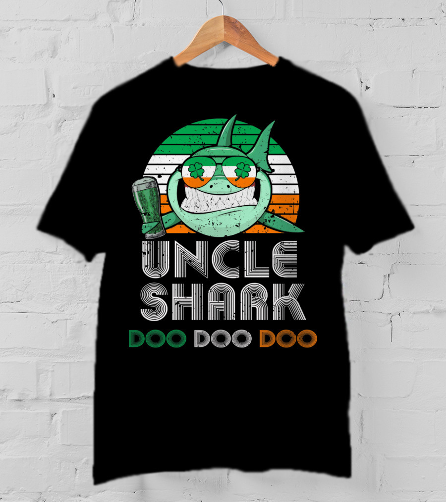 Uncle Shark Doo Doo Doo Retro Vintage Irish Beer Shamrock Fun T-Shirt