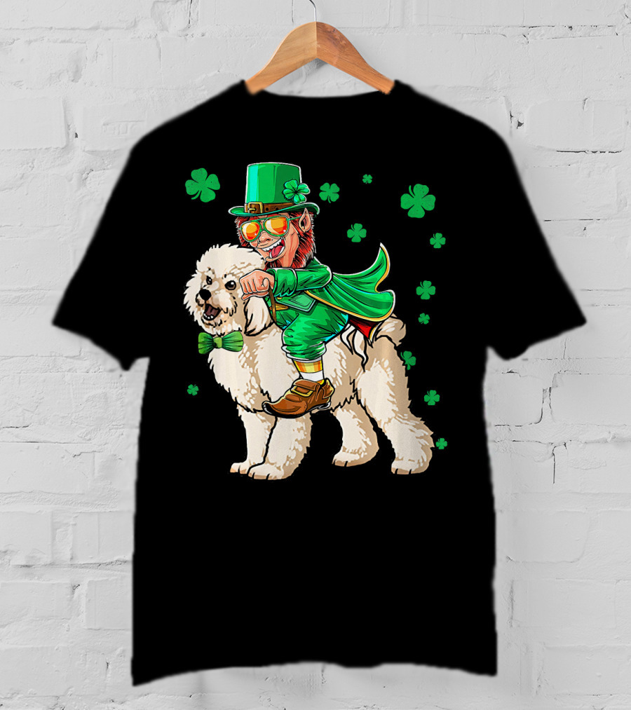 Leprechaun Riding Bichon Frise With Shamrock St. Pat's Day Charm T-Shirt