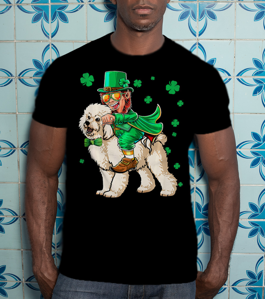 Leprechaun Riding Bichon Frise With Shamrock St. Pat's Day Charm T-Shirt
