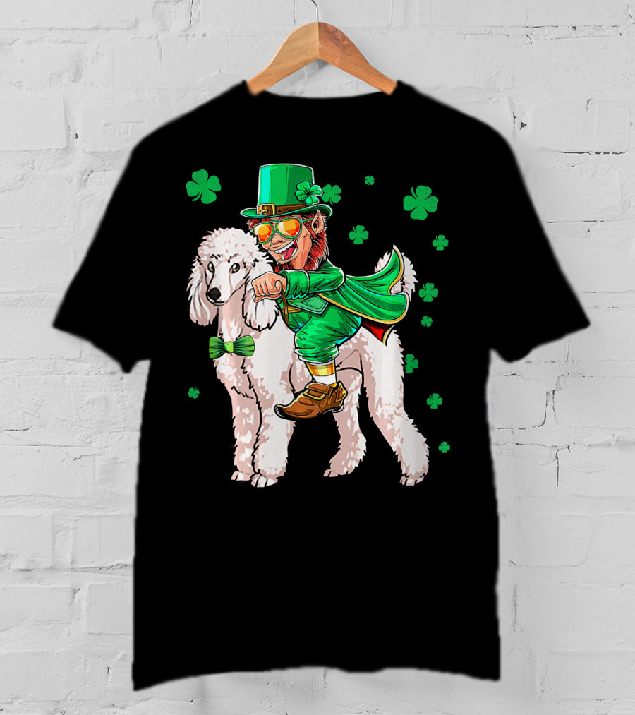 Leprechaun Riding Poodle With Shamrocks St. Patrick's Day T-Shirt