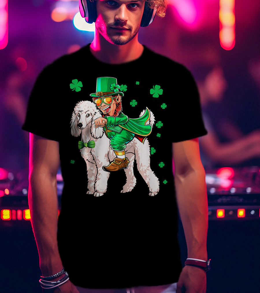 Leprechaun Riding Poodle With Shamrocks St. Patrick's Day T-Shirt