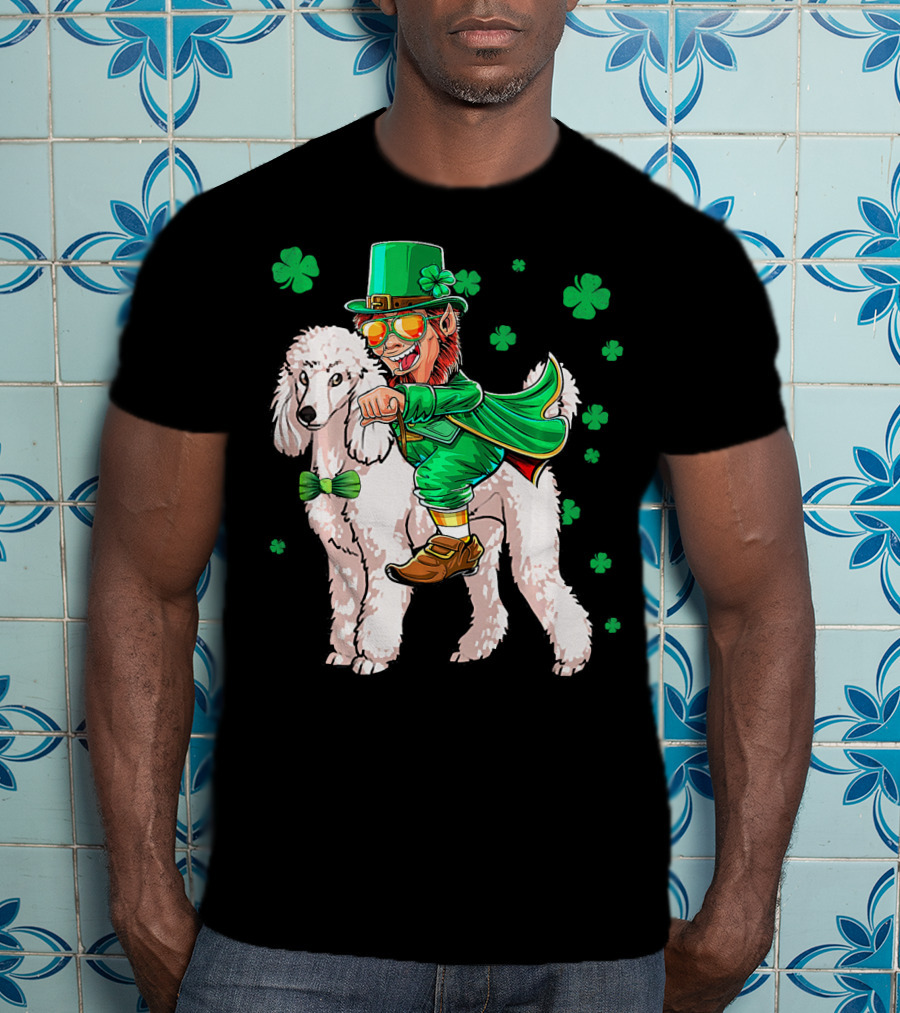 Leprechaun Riding Poodle With Shamrocks St. Patrick's Day T-Shirt