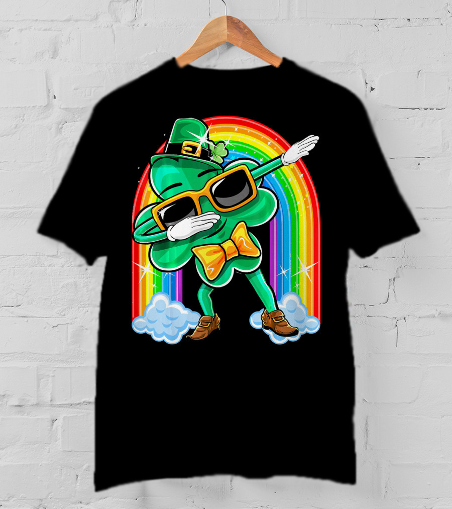 Dabbing St. Patricks Day Shamrock Leprechaun With Rainbow T-Shirt