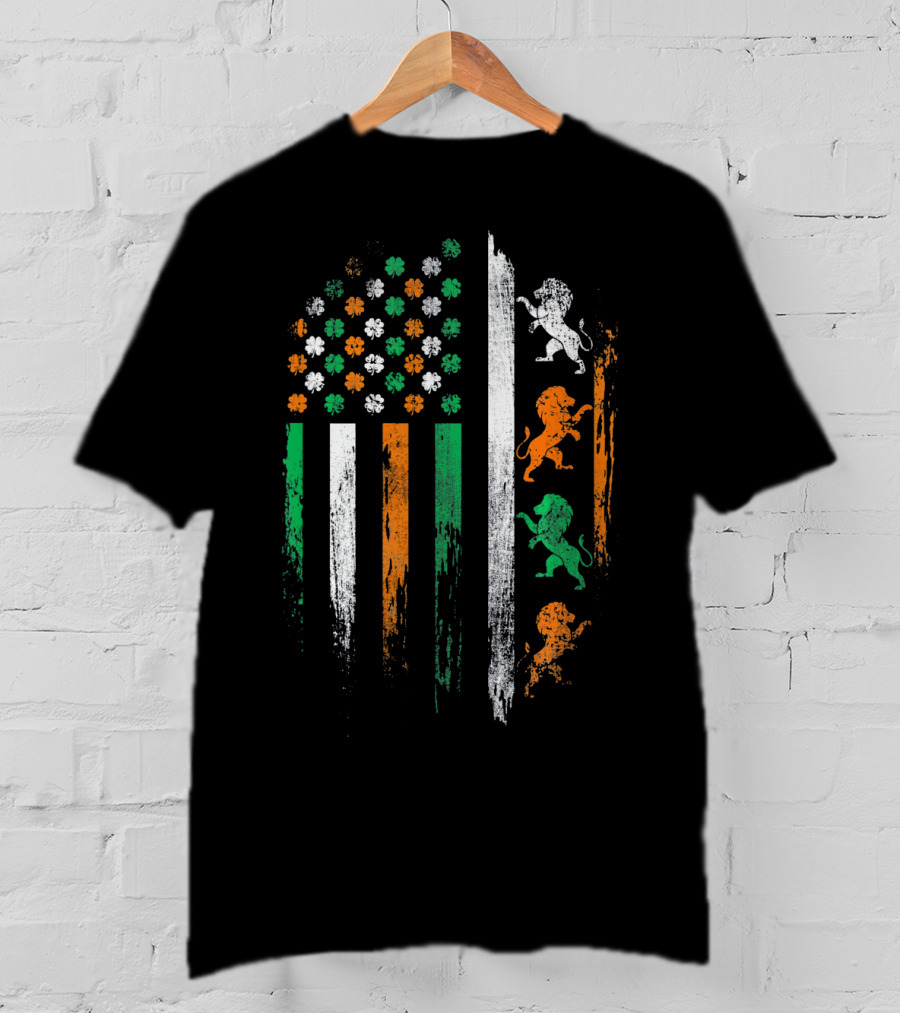 Irish Flag Lions And Clover Vintage St Patrick T-Shirt