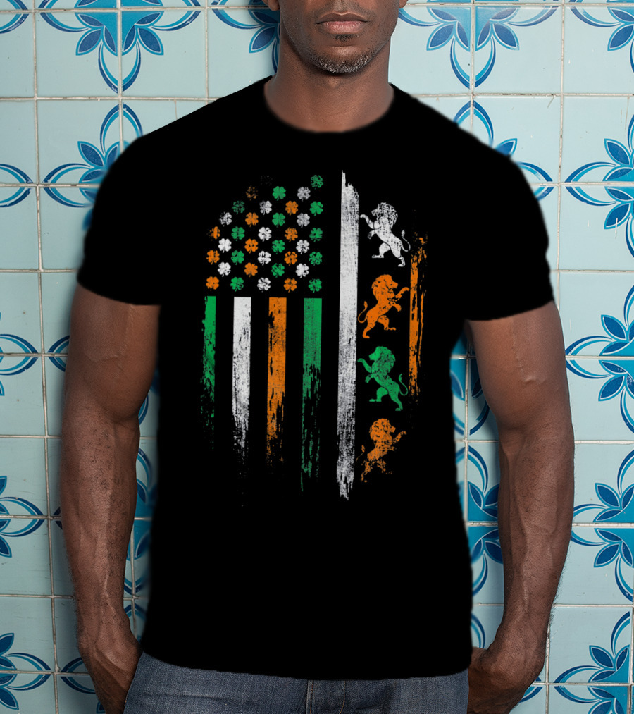 Irish Flag Lions And Clover Vintage St Patrick T-Shirt