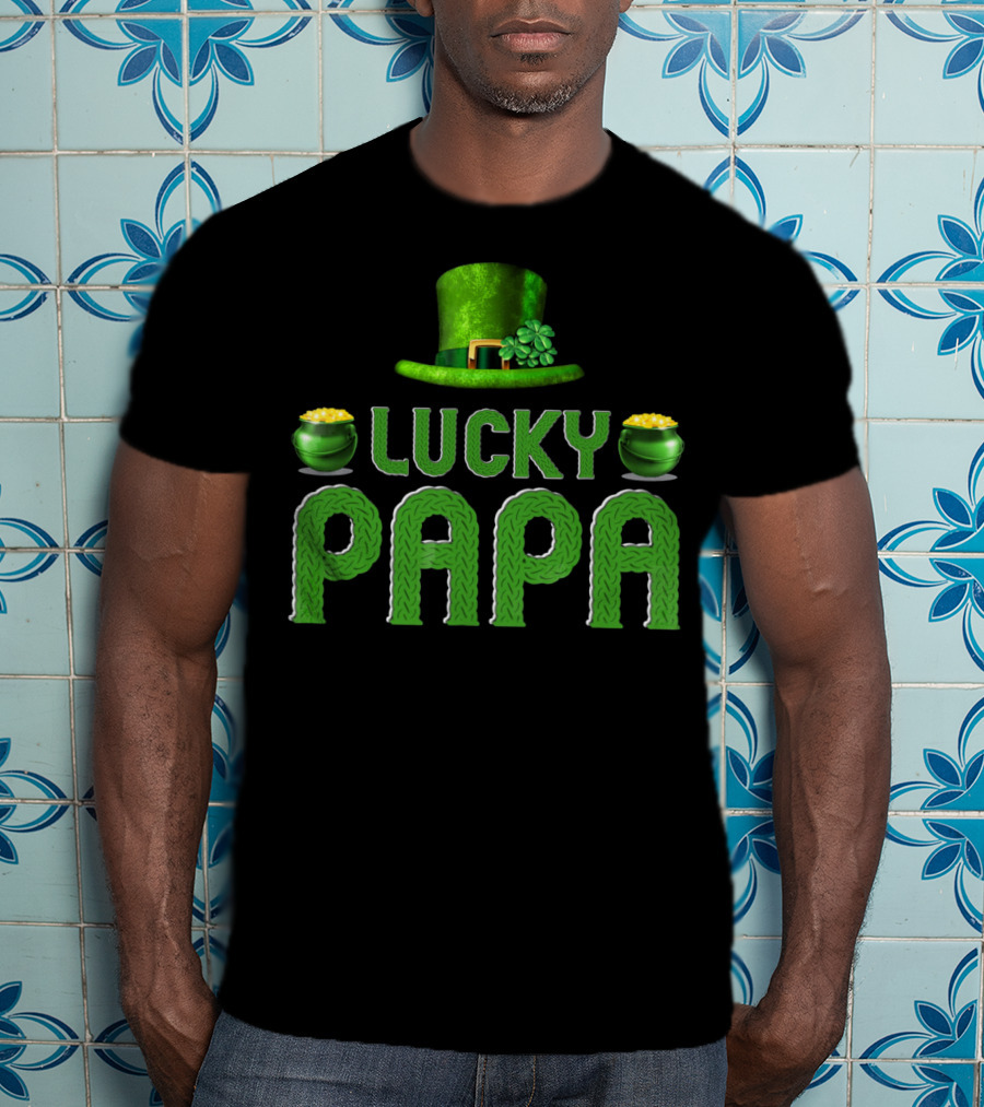 Lucky Papa Irish Family Clover Leprechaun Hat Gold T-Shirt