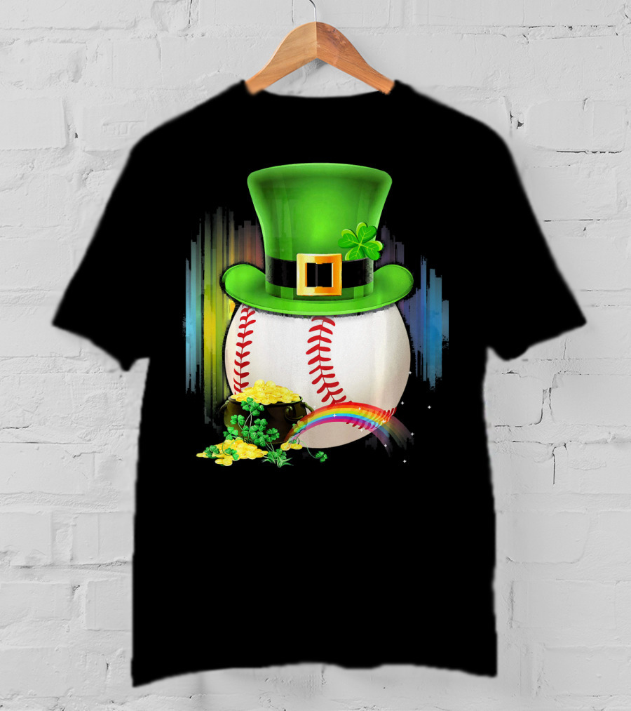 Leprechaun Hat Rainbow Coins Baseball Saint Patricks T-Shirt