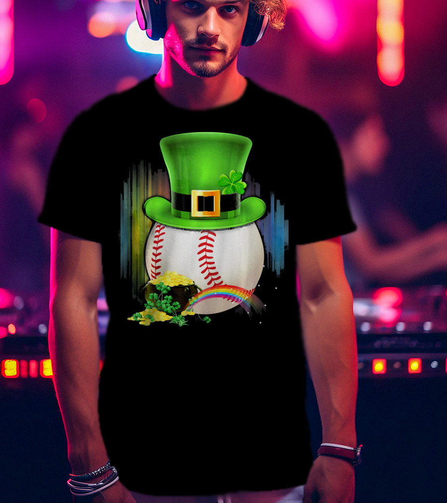 Leprechaun Hat Rainbow Coins Baseball Saint Patricks T-Shirt
