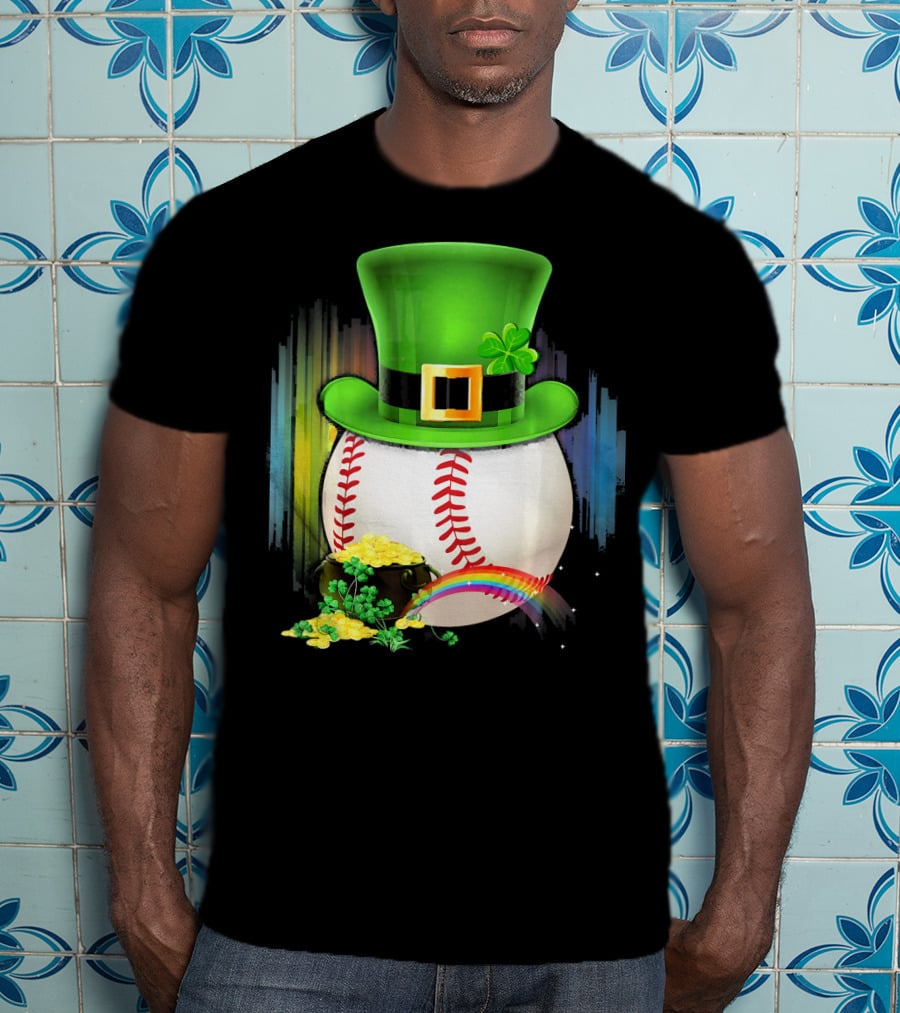 Leprechaun Hat Rainbow Coins Baseball Saint Patricks T-Shirt