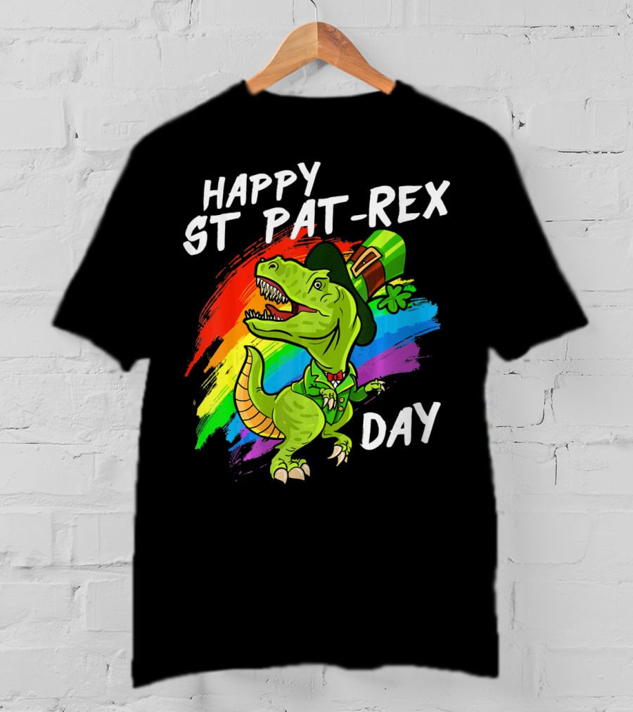 Happy St Pat Rex Day Cute St Patrick Dinosaur Rainbow T-Shirt