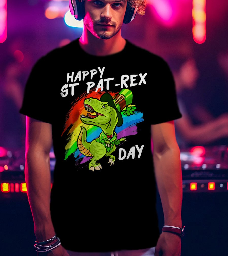 Happy St Pat Rex Day Cute St Patrick Dinosaur Rainbow T-Shirt