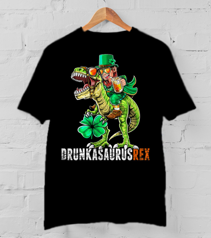 Drunkasaurus Rex St. Patrick's Day Leprechaun Dinosaur Fun T-Shirt