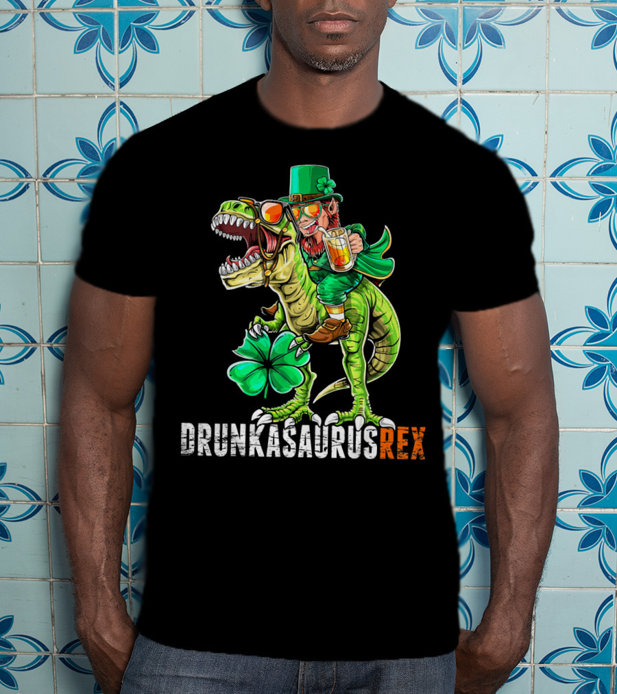 Drunkasaurus Rex St. Patrick's Day Leprechaun Dinosaur Fun T-Shirt