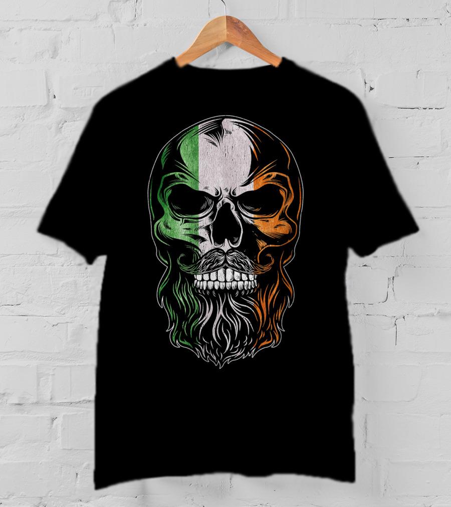 Irish Flag Bearded Skull St Patric St Patrick's Day T-Shirt