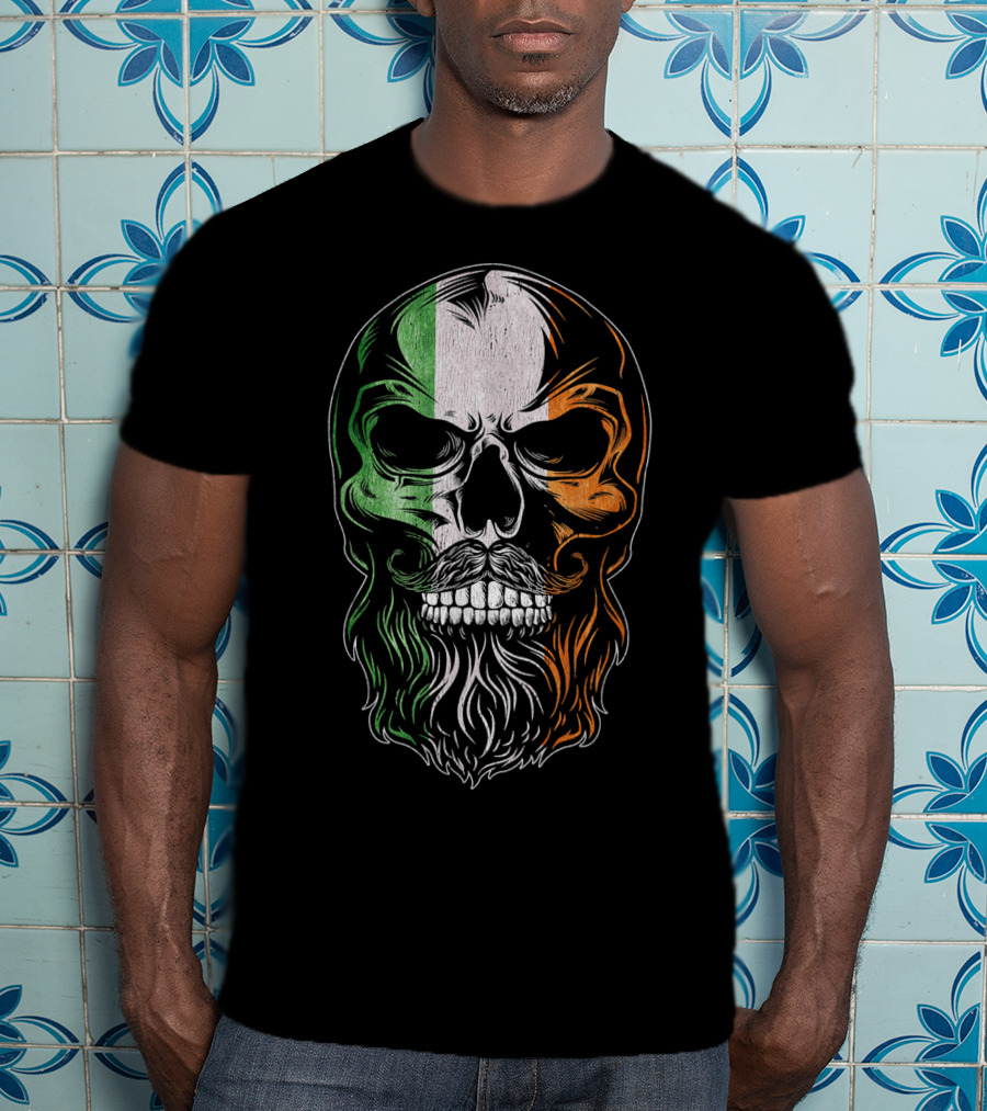 Irish Flag Bearded Skull St Patric St Patrick's Day T-Shirt