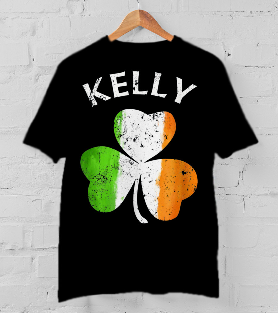 Kelly Irish Shamrock St Patricks Grunge Style Flag T-Shirt