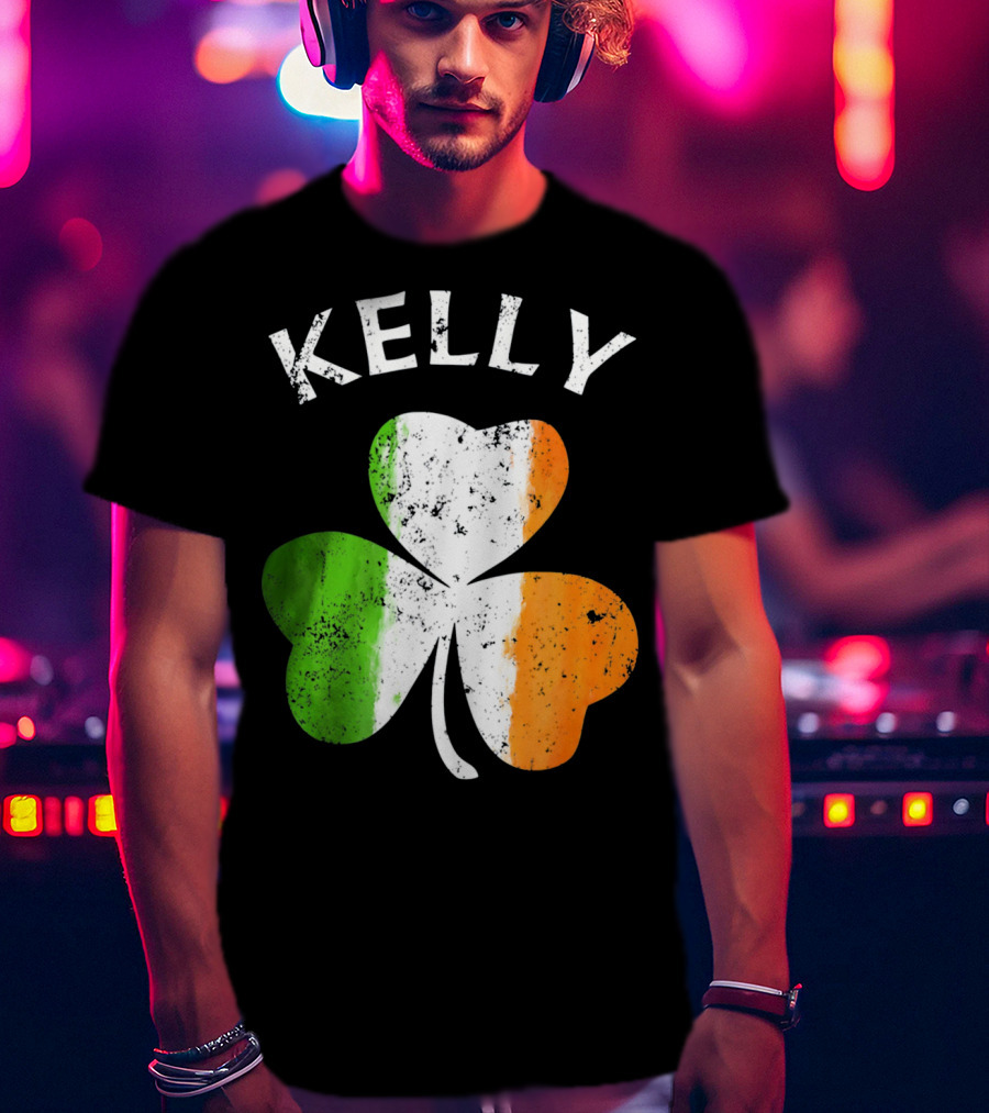 Kelly Irish Shamrock St Patricks Grunge Style Flag T-Shirt