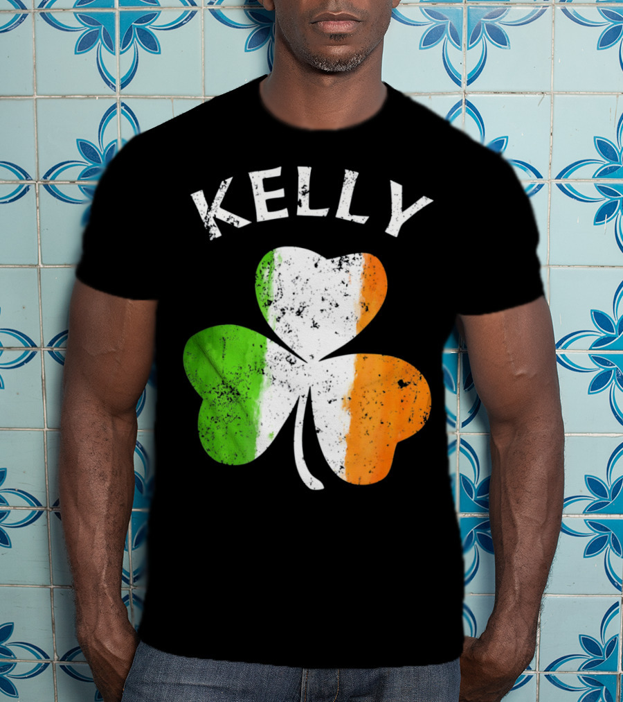 Kelly Irish Shamrock St Patricks Grunge Style Flag T-Shirt