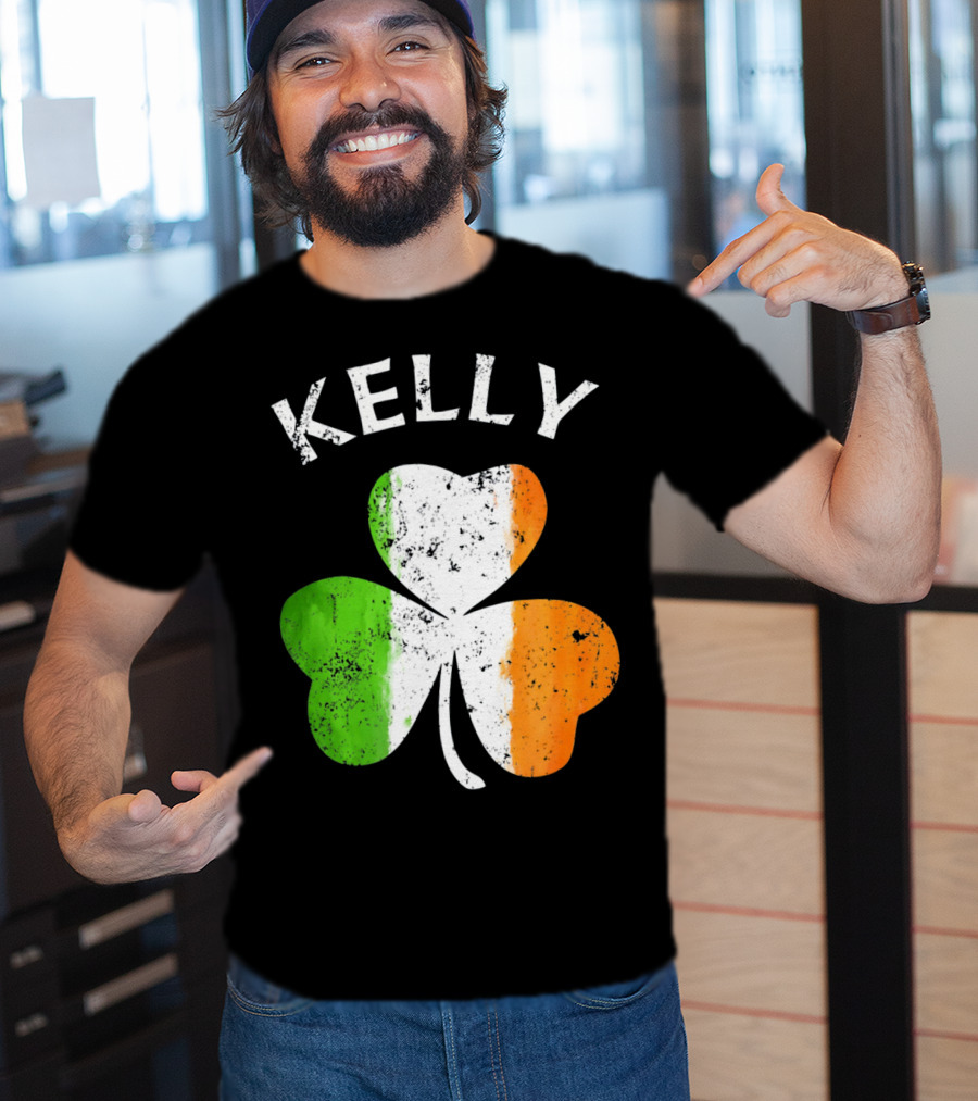 Kelly Irish Shamrock St Patricks Grunge Style Flag T-Shirt
