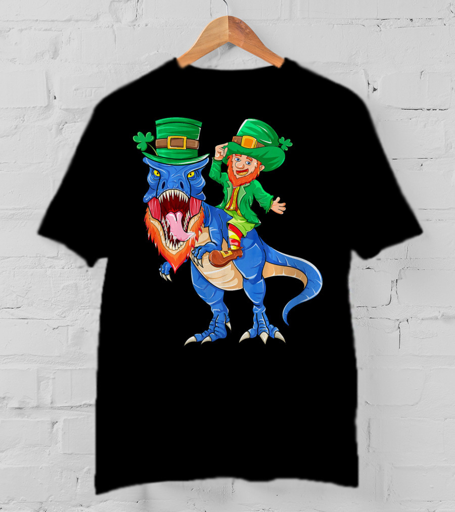 T Rex Dinosaur Ridden By Leprechaun St Patricks Day T-Shirt