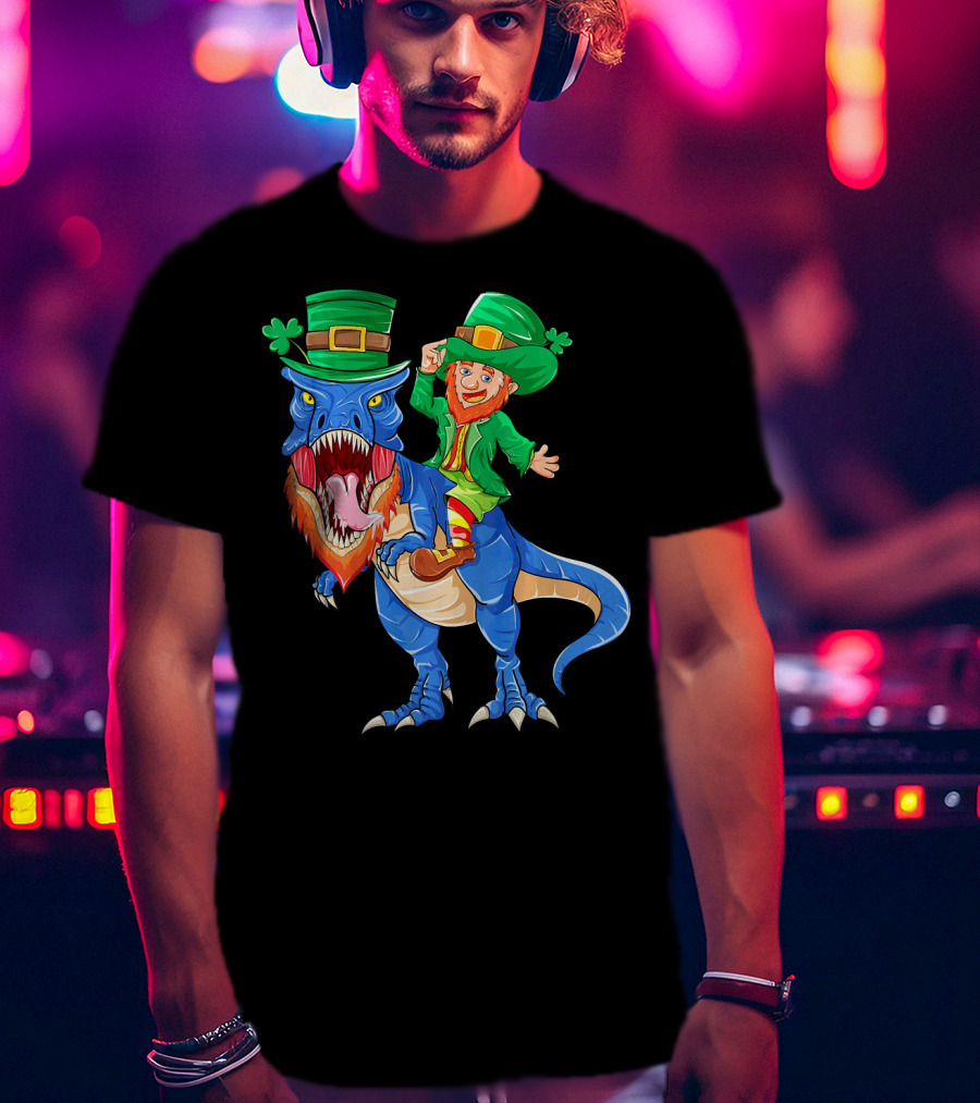 T Rex Dinosaur Ridden By Leprechaun St Patricks Day T-Shirt