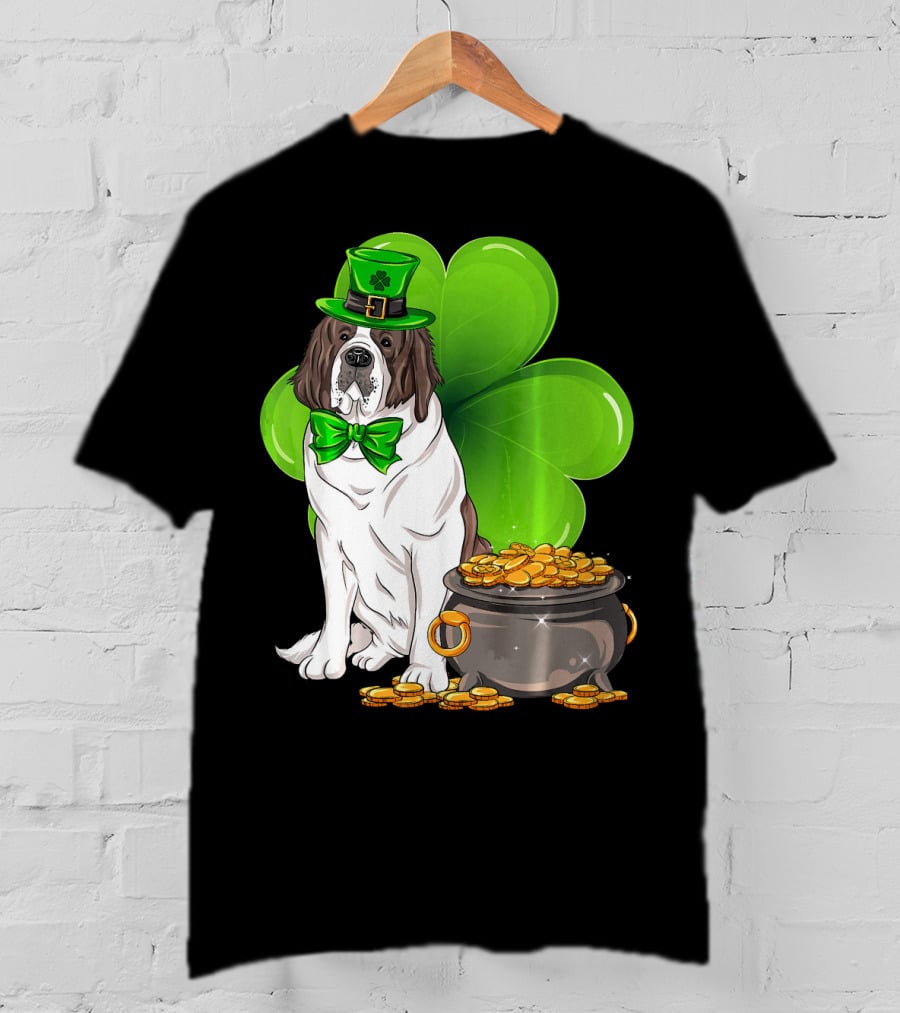 Saint Bernard Leprechaun St Patricks Day Pot Of Gold Clover T-Shirt