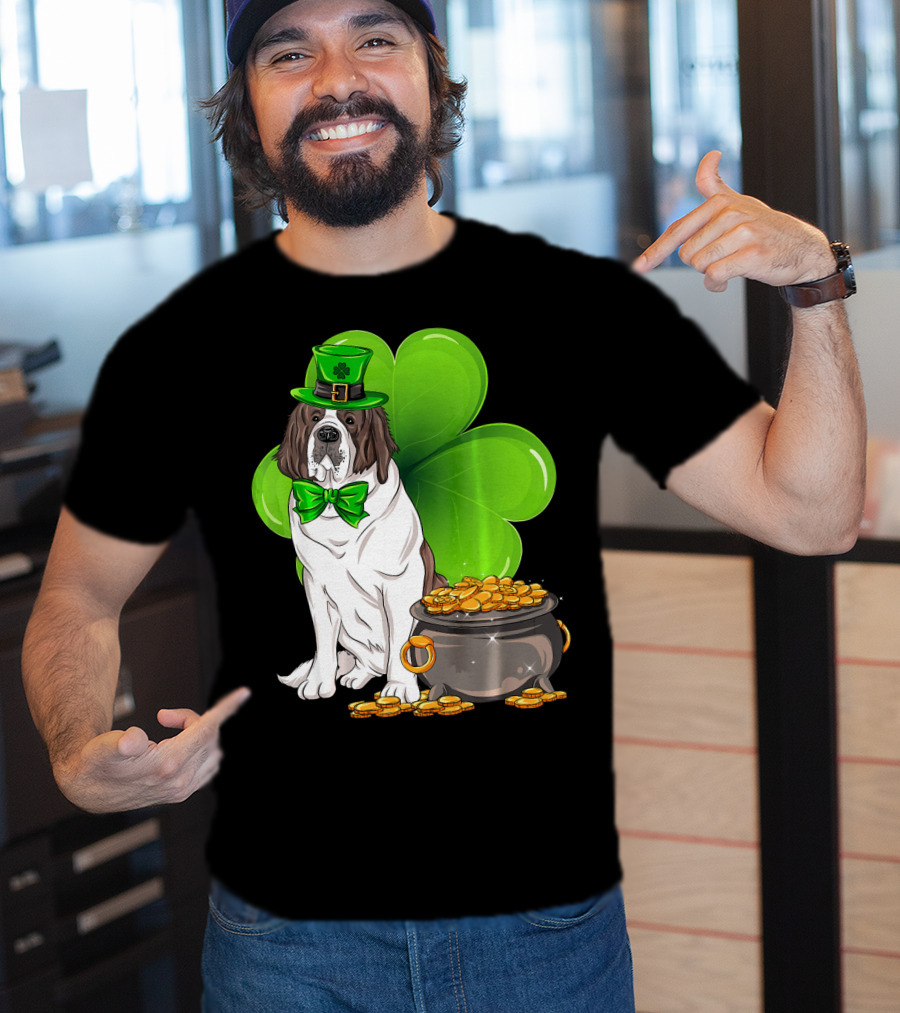 Saint Bernard Leprechaun St Patricks Day Pot Of Gold Clover T-Shirt