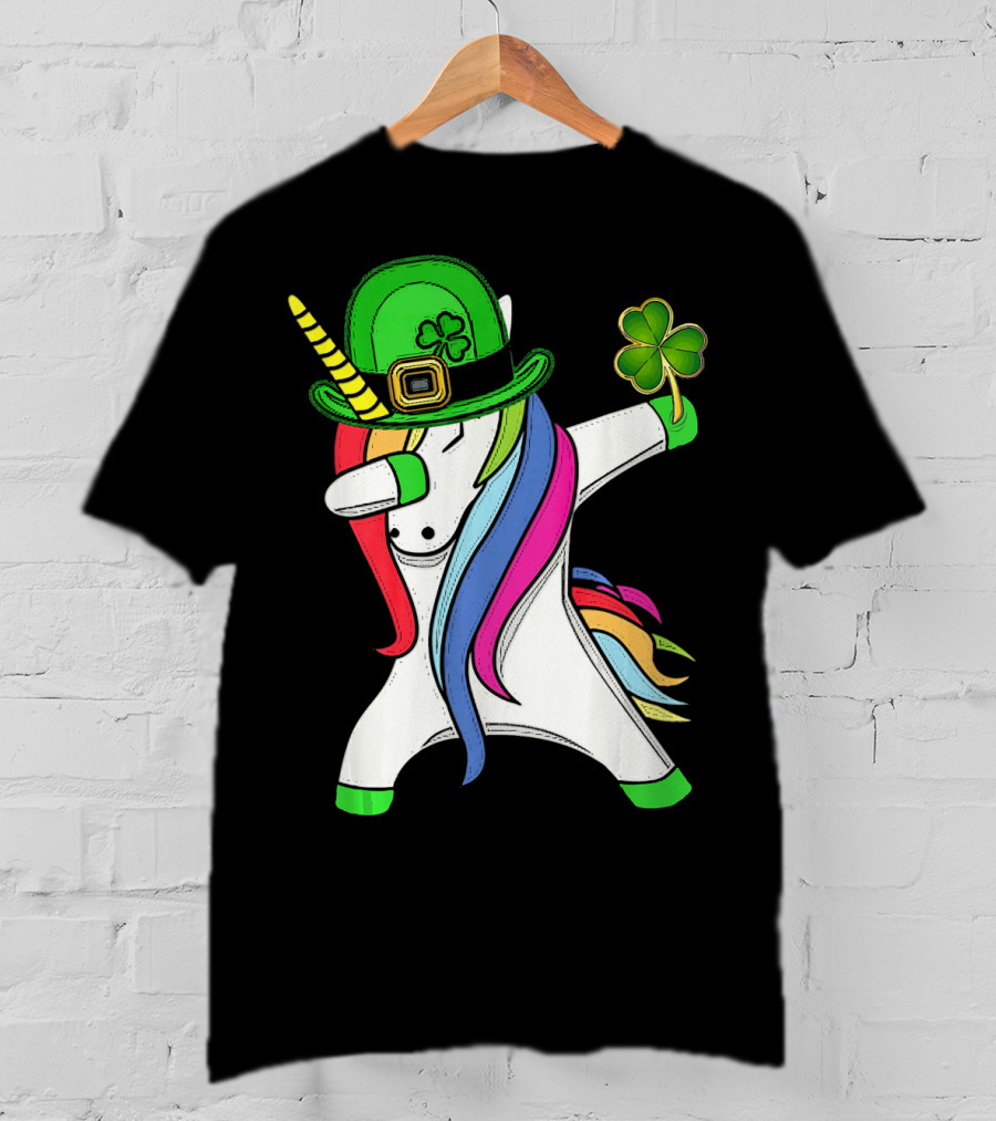 Lepricorn Unicorn Leprechaun St.P Clover Hat Dabbing T-Shirt