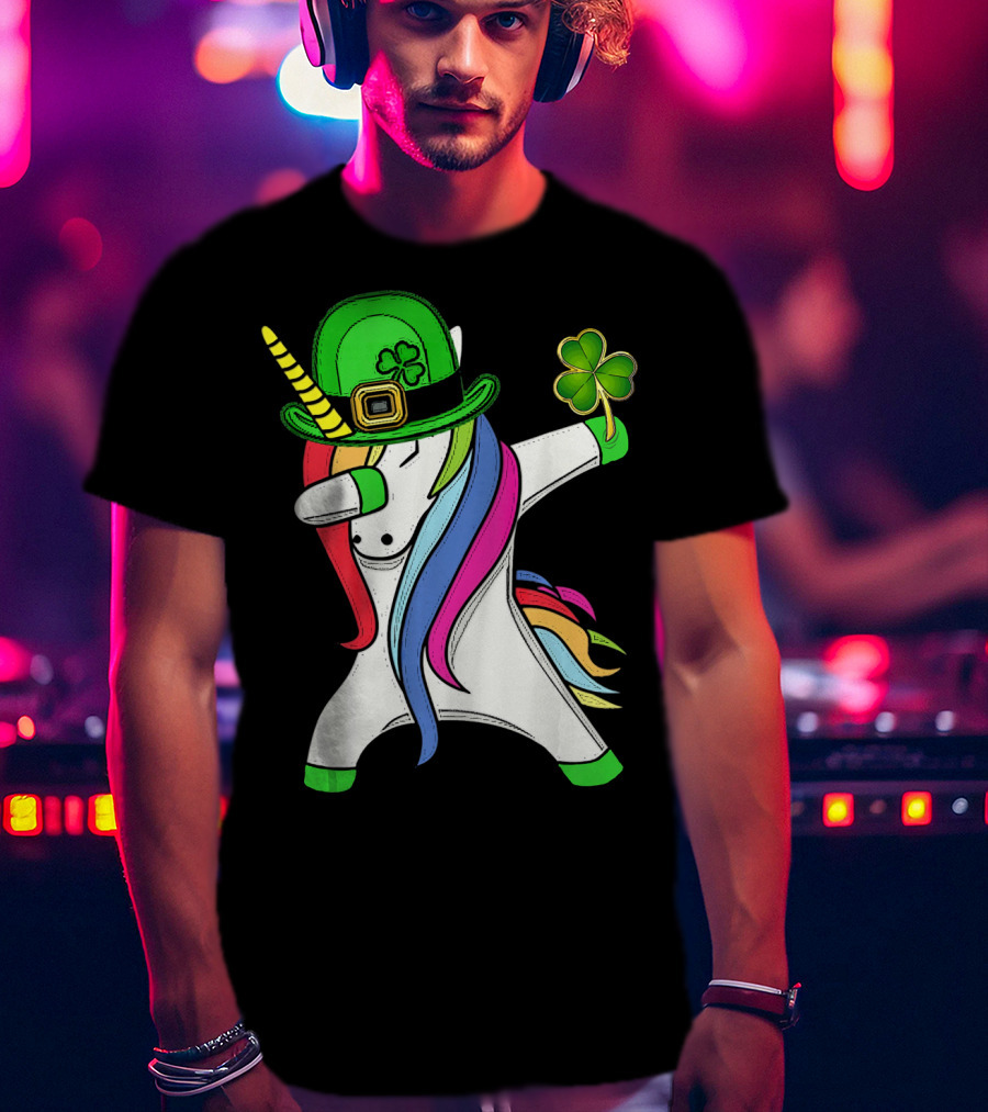Lepricorn Unicorn Leprechaun St.P Clover Hat Dabbing T-Shirt