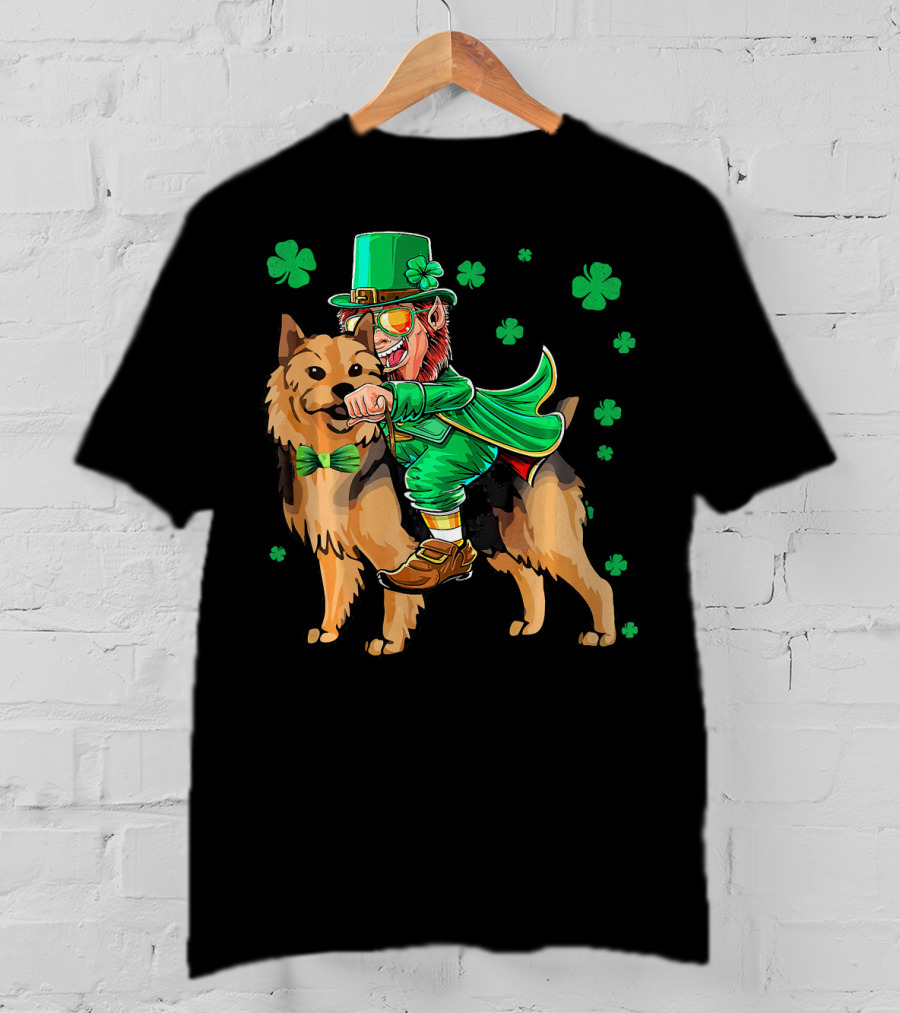 Leprechaun Riding Australian Terrier With Shamrocks T-Shirt