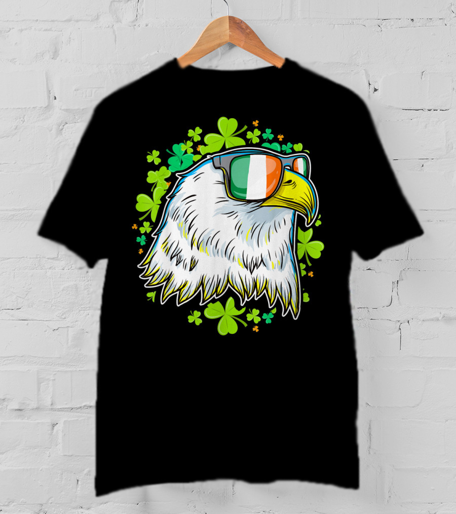 Mens Funny St Patricks Day Eagle Clover Sunglasses T-Shirt