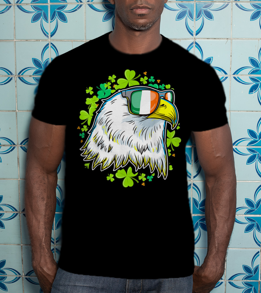 Mens Funny St Patricks Day Eagle Clover Sunglasses T-Shirt