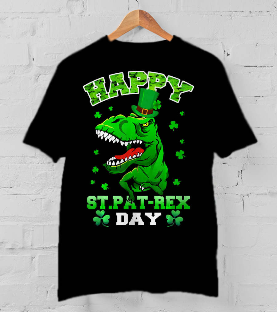 Happy St. Pat-Rex Day Dinosaur With Shamrocks T-Shirt