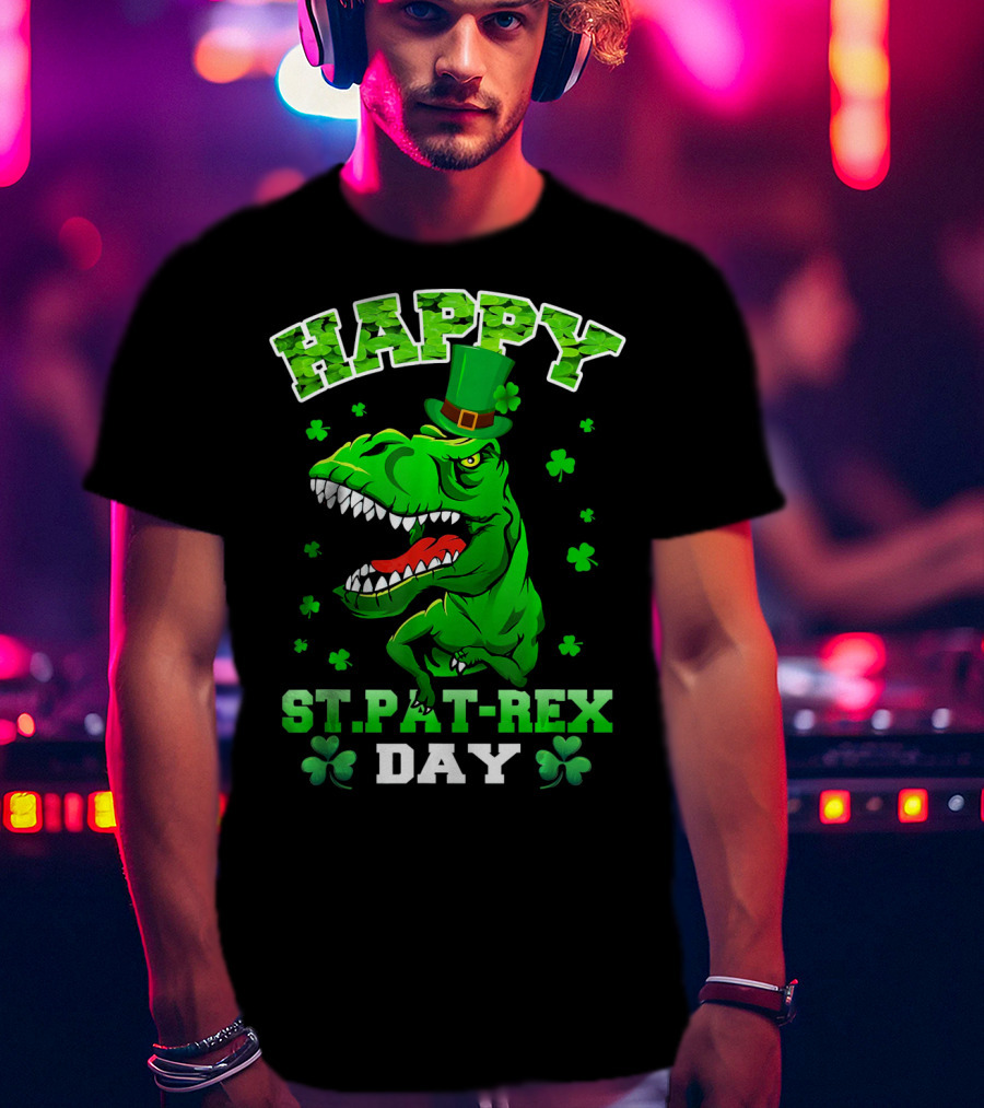 Happy St. Pat-Rex Day Dinosaur With Shamrocks T-Shirt