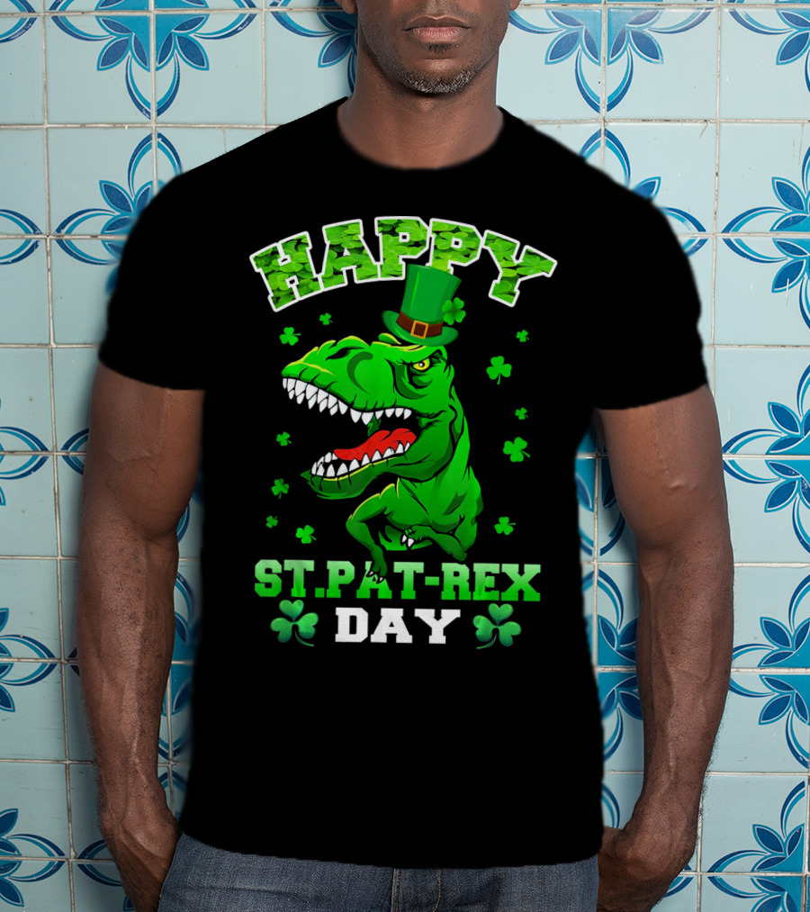 Happy St. Pat-Rex Day Dinosaur With Shamrocks T-Shirt