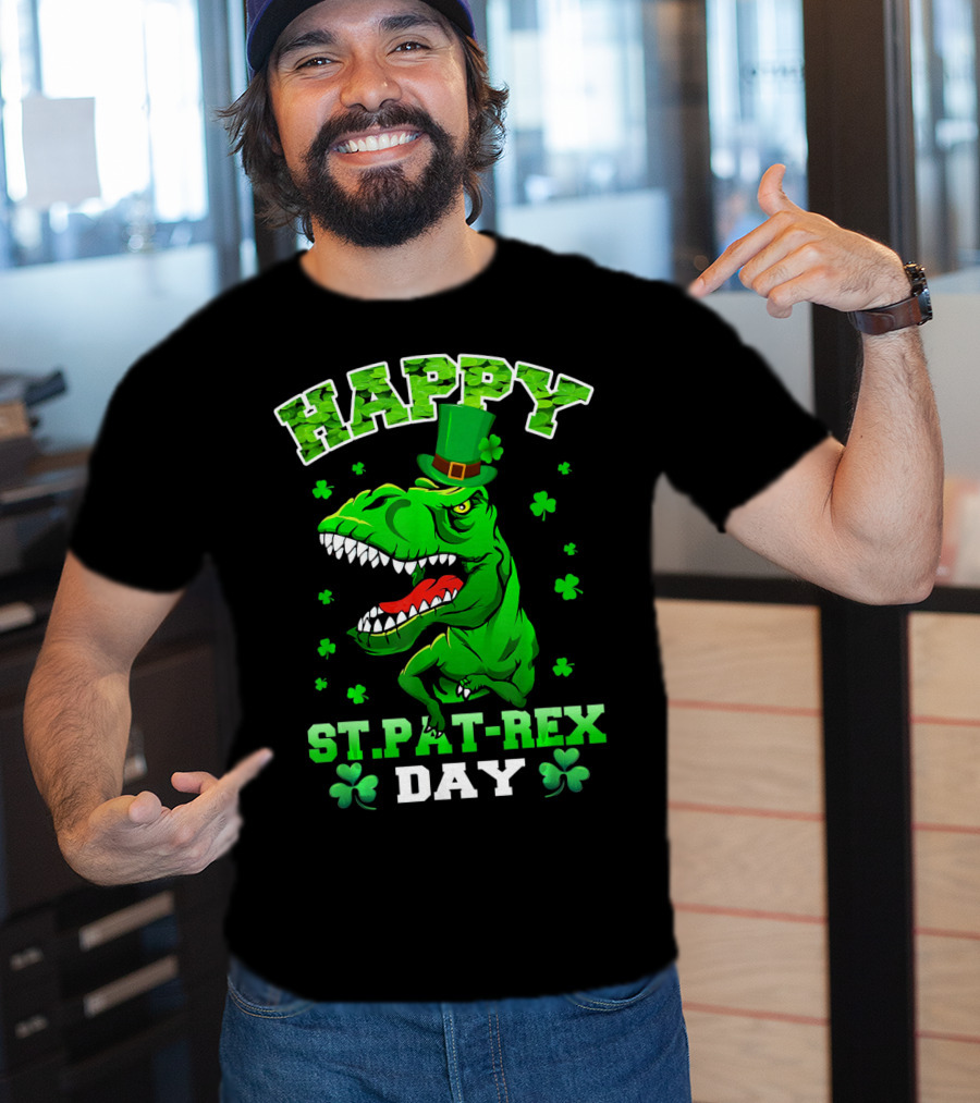 Happy St. Pat-Rex Day Dinosaur With Shamrocks T-Shirt
