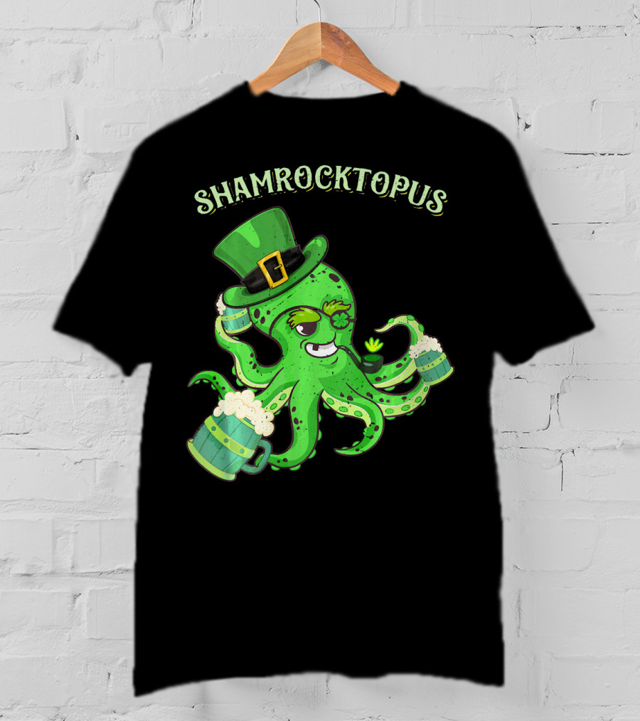 Shamrocktopus Octopus Leprechaun St. Pat Green Hat Beer Mugs T-Shirt