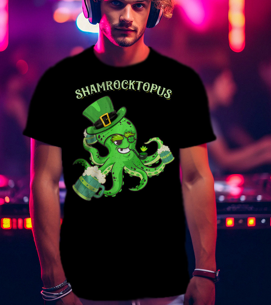 Shamrocktopus Octopus Leprechaun St. Pat Green Hat Beer Mugs T-Shirt