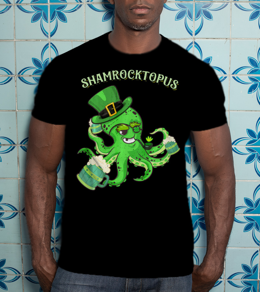 Shamrocktopus Octopus Leprechaun St. Pat Green Hat Beer Mugs T-Shirt