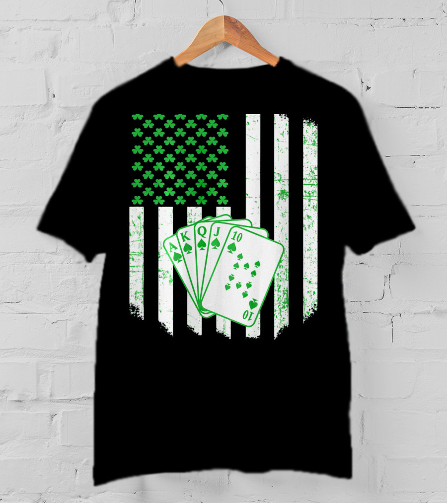 Irish Poker Flag With Shamrock And Playing Cards T-Shirt