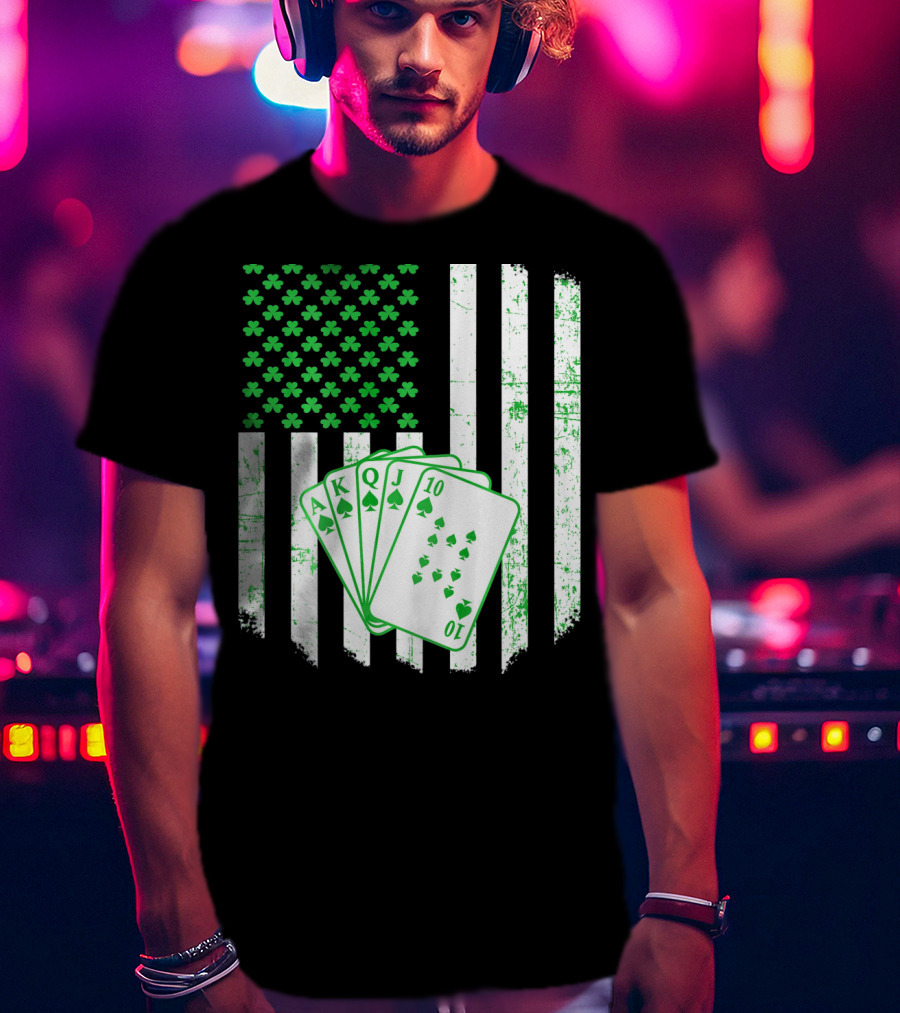 Irish Poker Flag With Shamrock And Playing Cards T-Shirt