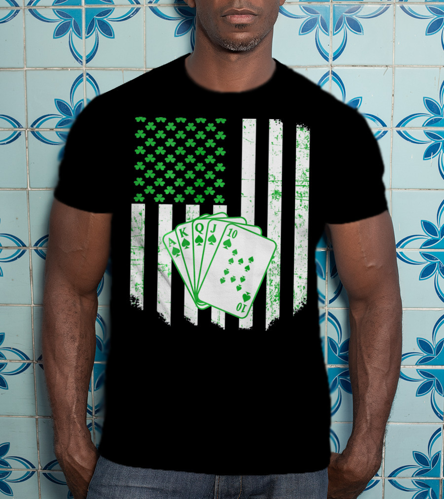 Irish Poker Flag With Shamrock And Playing Cards T-Shirt